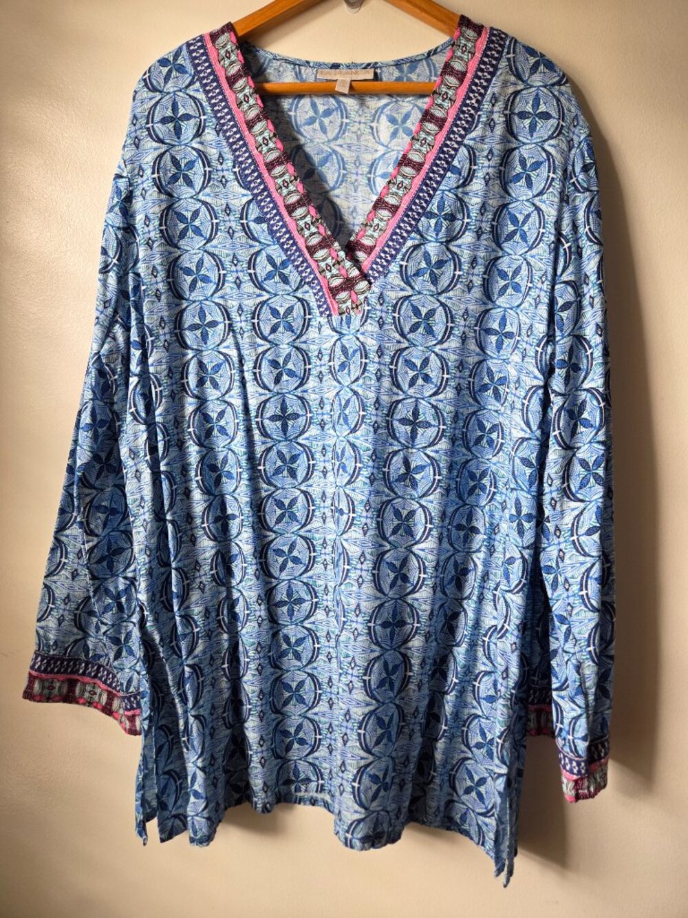 LIKE NEW LA BLANCA PRINTED V NECK RELAXED SWIM BEACH COVER UP DRESS XL